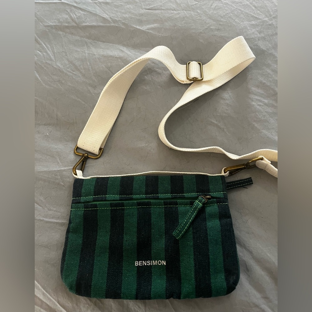 Bensimon Striped Green and Black Bag with Cream Strap